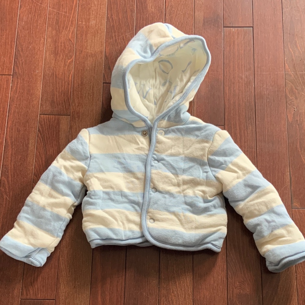 🫐3/$30 Burts Bees Baby Organic Striped Blue and Cream Kids Jacket size 0-3m